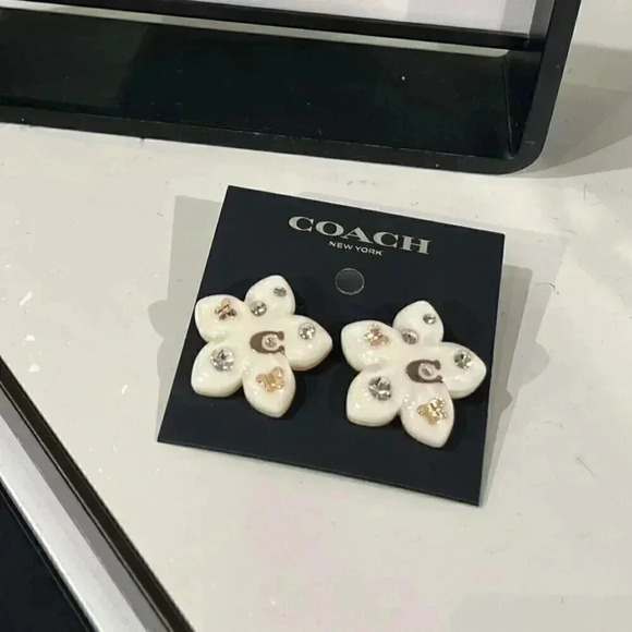 COACH Wildflower Resin Stud Earrings CL135 Rose - Picture 1 of 6